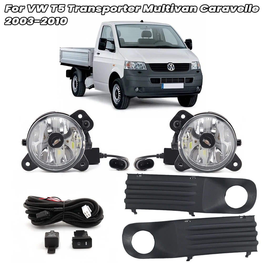 Mistlampen LED voor VW T5 Transporter Multivan Caravelle 2003-2010 Grijs Mistlamp Cover Grill Kabelboom schakelaar Kit Accessoires