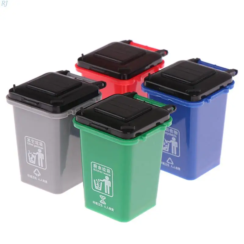 1:12 Dollhouse Mini Trash Can Toy Garbage Truck Cans Curbside Vehicle Garbage Separation Bin Toys Storage Box Home Desk Dustbin