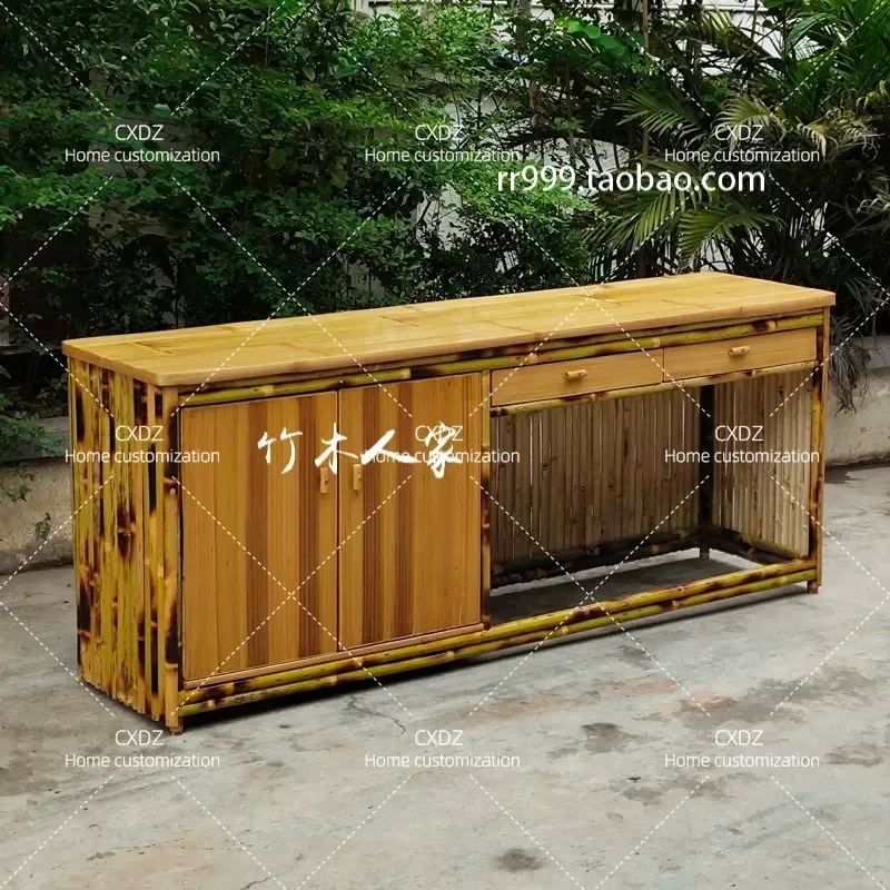 Bamboo Reception Desk Store Checkout Counter Business Front Desk Bar Cashier Table Simple