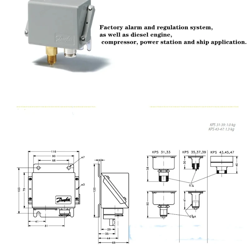 DANFOSS KPS Original genuine product  Heavy duty pressure switch KPS31 KPS33 KPS35 KPS37 KPS39 KPS43 KPS45 KPS47 free shipping