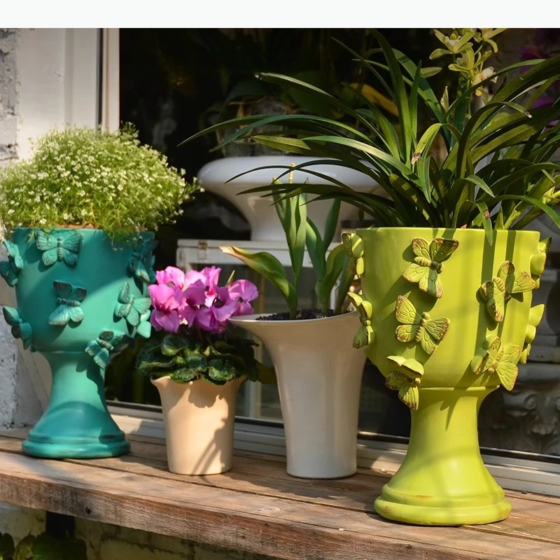 

High Footed Flowerpot Resin Vase Ornament Flower Arrangement Plant Pot Garden Supplies Succulent Pot Gardening Pots