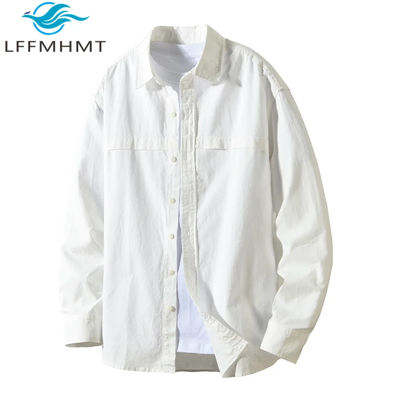 

T762 Мужская повседневная однотонная классическая рубашка с длинным рукавом на осень и зиму, простой базовый дизайн, удобная мужская блузка