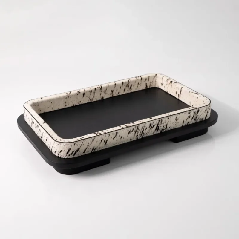 

Horse fur leather living room tray ornament, model room coffee table desktop storage soft decoration jewelry