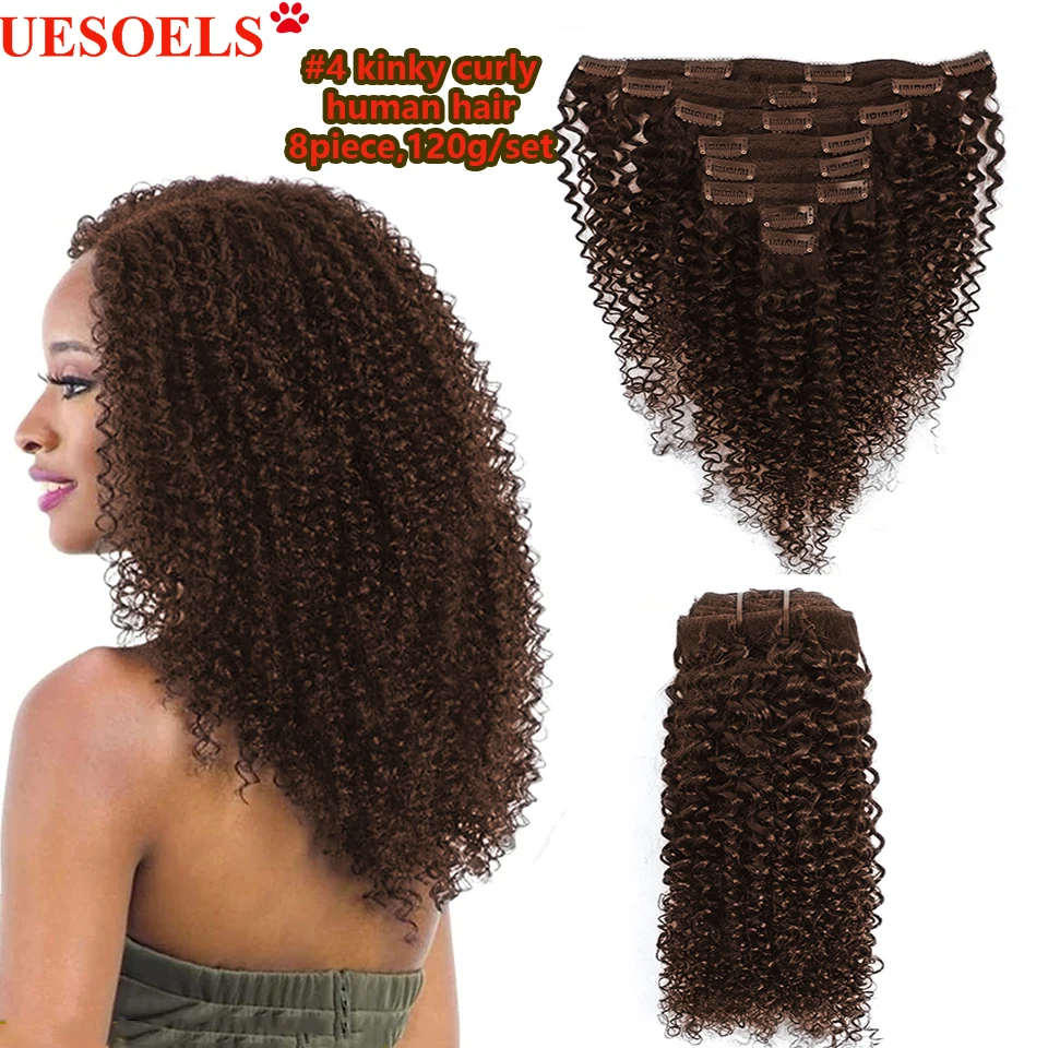 Afro Kinky Curly Clip In Human Hair Extensions 8 Piece Set 