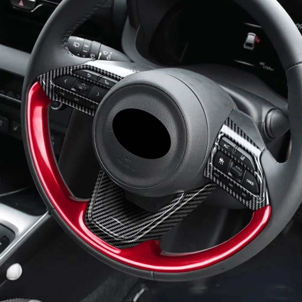 For Toyota Yaris Yaris Cross Aqua Sienta 2020 2021 2022 ABS red Black Carbon Fiber Car Steering Wheel Decoration Cover Stickers