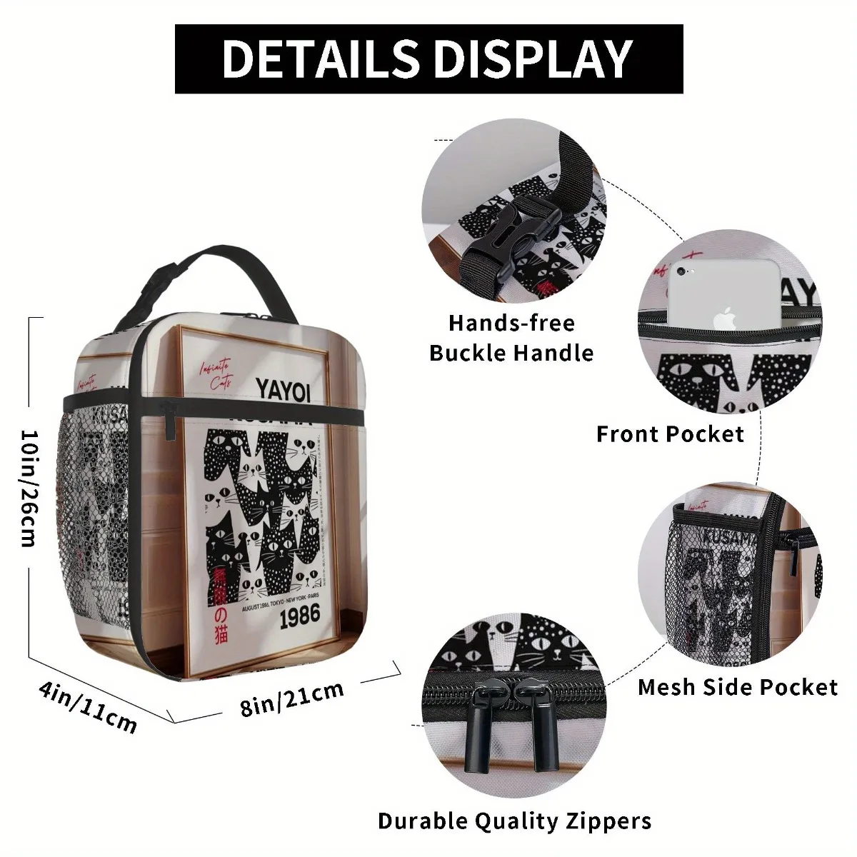 Yayoi Kusama-Inspired Insulated Thermal Bag for Lunch, Office, Travel Unisex Design with Kusama's Signature Name Print Lunch Box