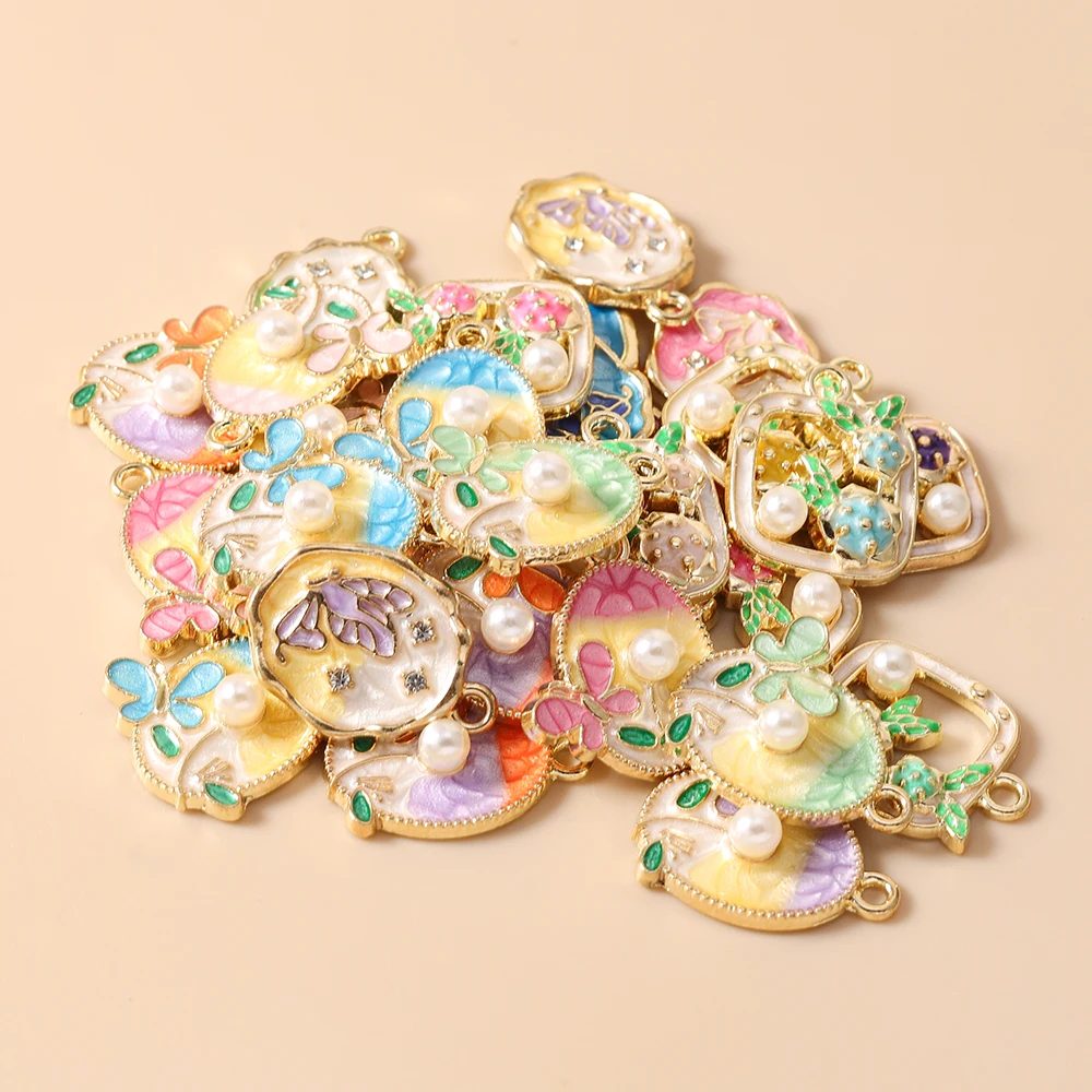 Leslie 10 Stück Ölgemälde Perlen-Libellen-Schmetterlings-Blumen-Anhänger für DIY-Ohrringe, Halsketten, handgemachter Schmuckherstellung – Detail 3