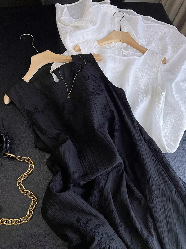 

plus Size 300 Pou Ele Floral Embroidery Bla Vest Dr Women's Summer Versatile Svel Dr Korean Sle A-Line