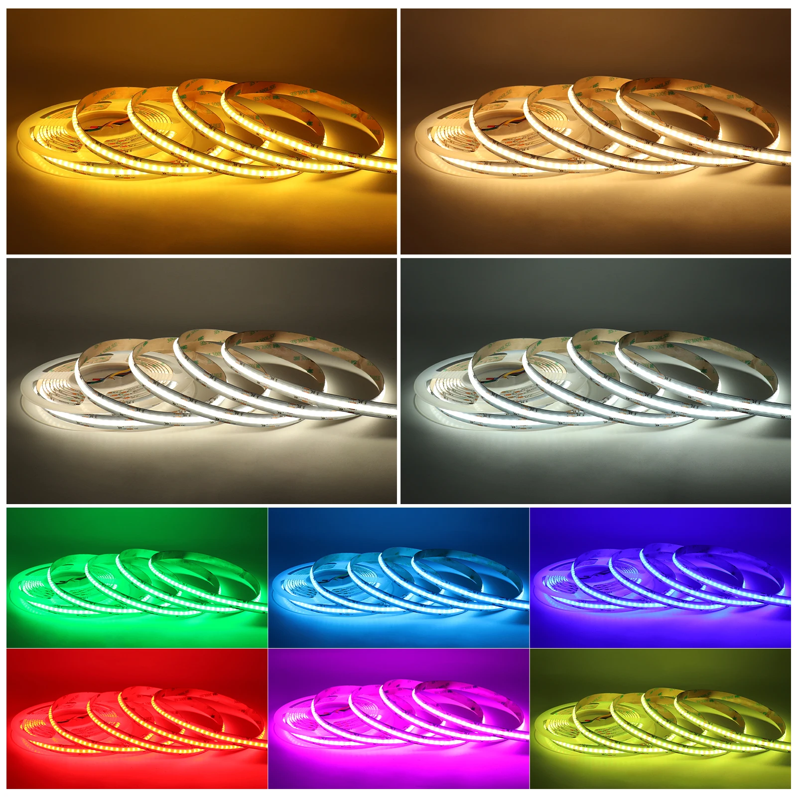 RGBCCT COB LED Strip Light 24V RGB Dimmable Flexible Light 6Pin RGBCW WW LED Ribbon 12mm Linear High Density LED Tape Room Decor