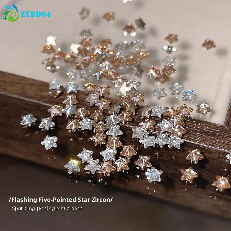●50Pcs/pack Star Zircon Nail Rhinestone Nail Art Charm Sparkle 3D Nail Rivet Flat Bottom Nail Decoration Parts