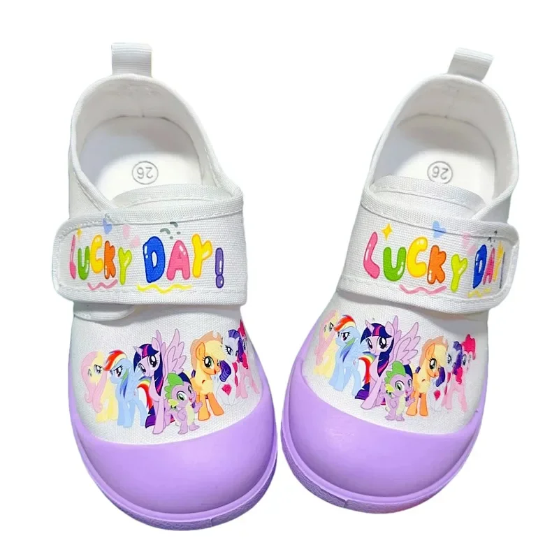 Nuevos zapatos de lona antideslizantes de dibujos animados populares My Little Pony Twilight Sparkle, zapatos blancos ligeros de fondo suave para interiores para bebé