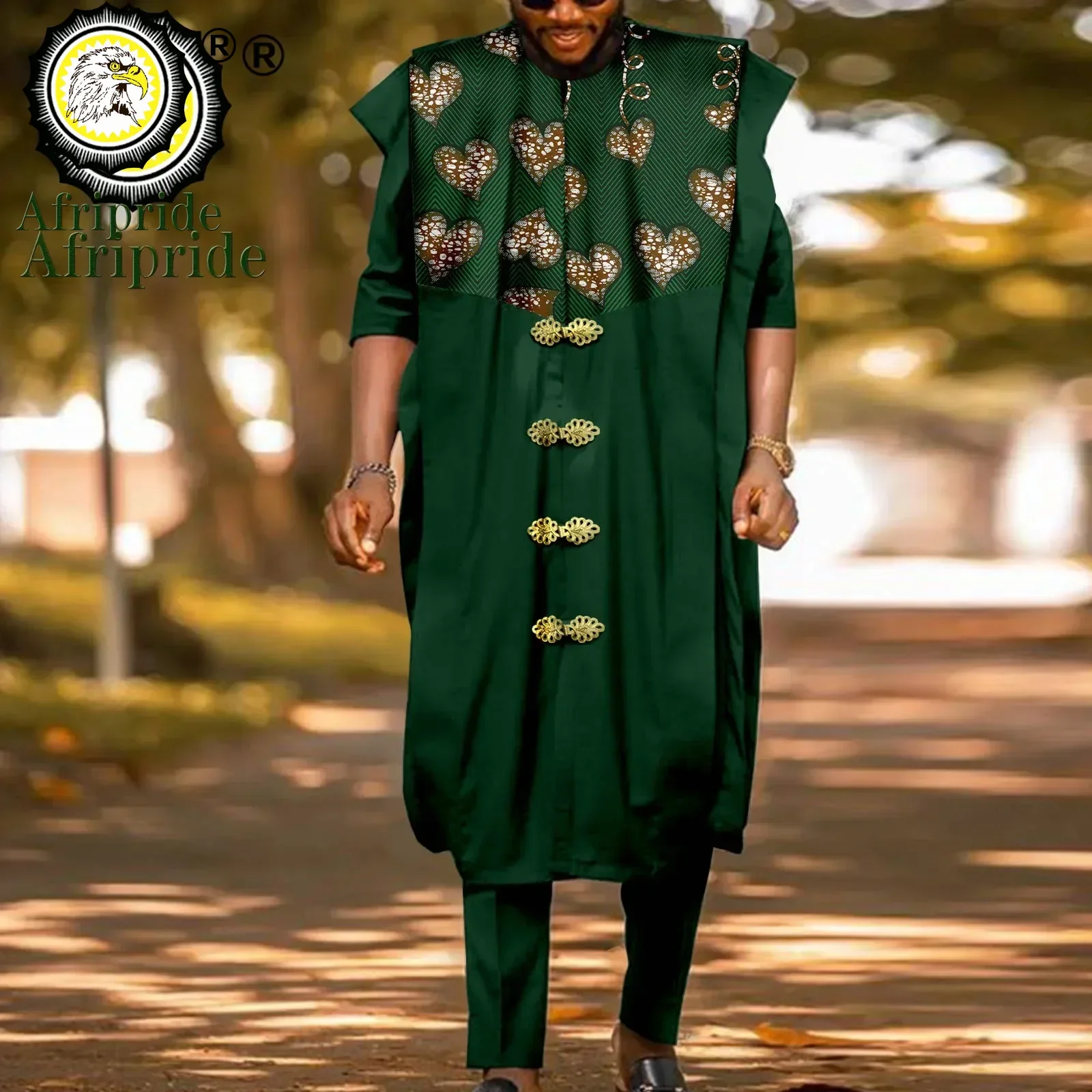 African Suit for Men Agbada Robe Dashiki Printed Shirts and Pants 3 Piece Set Kaftan Outfits Bazin Riche Formal Clothes A2216014