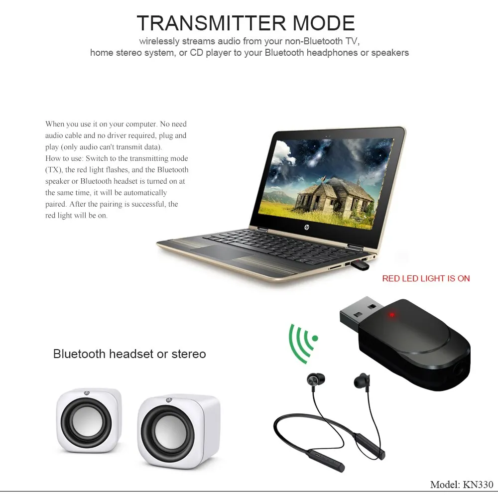 Bluetooth 5.0 Receiver Transmitter 2 In 1 3.5mm Jack RCA AUX USB Stereo Audio Wireless Adapter For Car Speaker TV PC Headphones