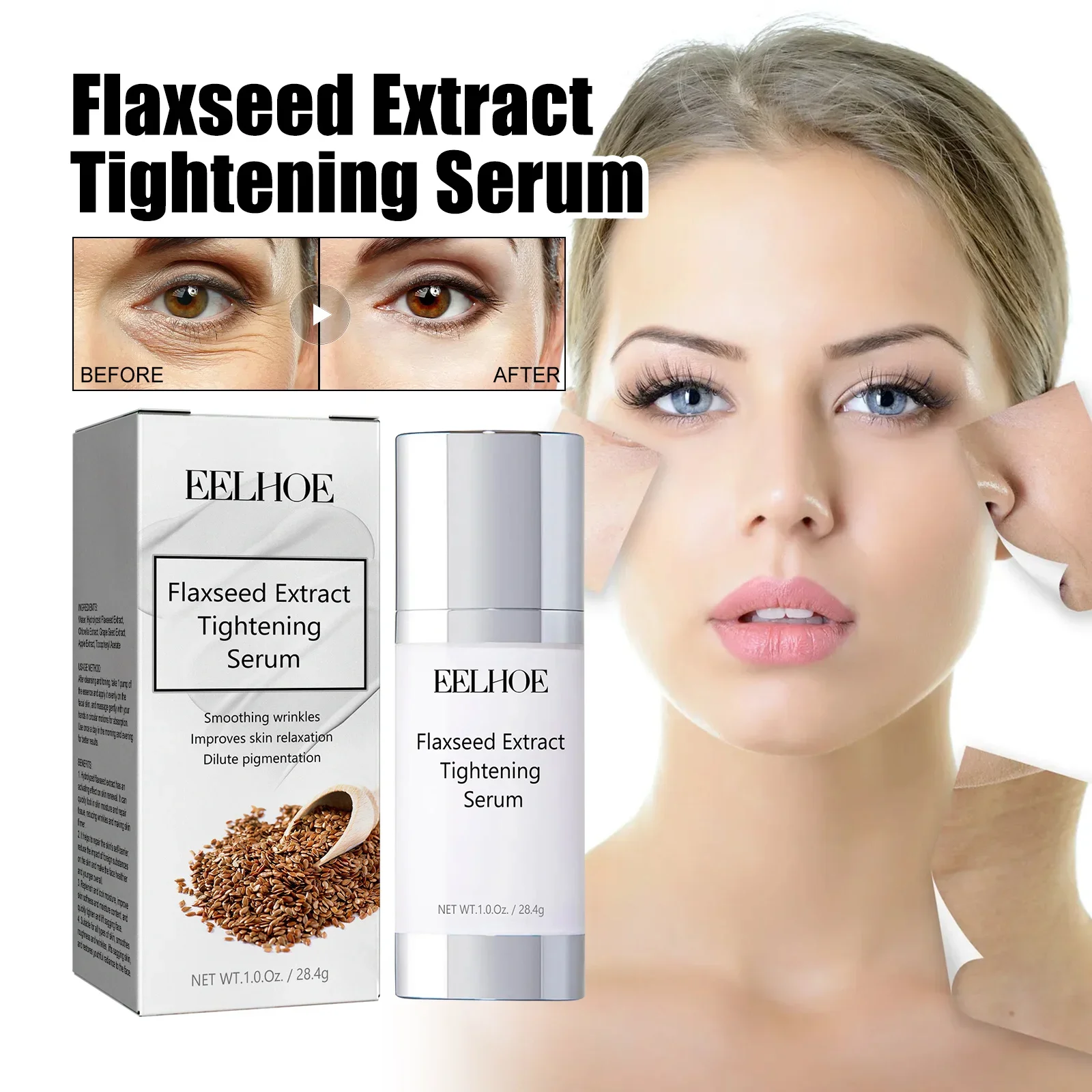 Flaxseed Extract Tightening Serum Smooth Facial Wrinkles Improve Dull Skin Dilute Spots Brightening Moisturize Face Care Essence