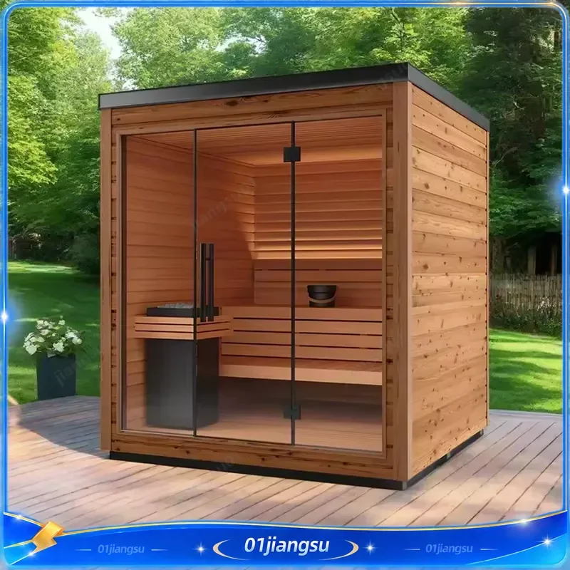 Outdoor Cube Solid Wood Sauna Barrel Hot Tub Portable Steam Room Backyard Spa Heater Kit for Home Garden Relaxation Wellness