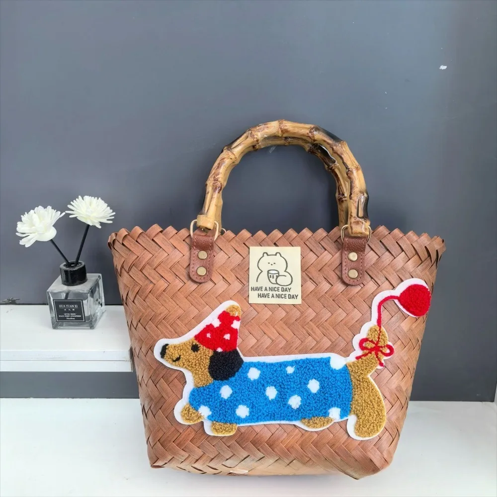 

Ретро полипропиленовые тканые сумки в полоску, тканая соломенная сумка, большая вместительная плетеная корзина для колбас и собак, женская