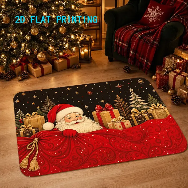 VIKAMA Saint Nicholas Present Sack Holiday Night Entry Rug Festive Greeting Floor Mat Skid Resistant Room Decor Accent Soft Cozy