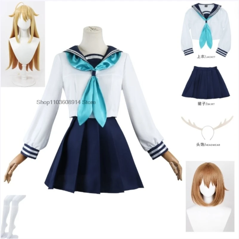 My Deer Friend Nokotan Noko Shikanoko Cosplay Costume Wig Horns Hino Minami High School.JK Uniform New Cosplay for Event