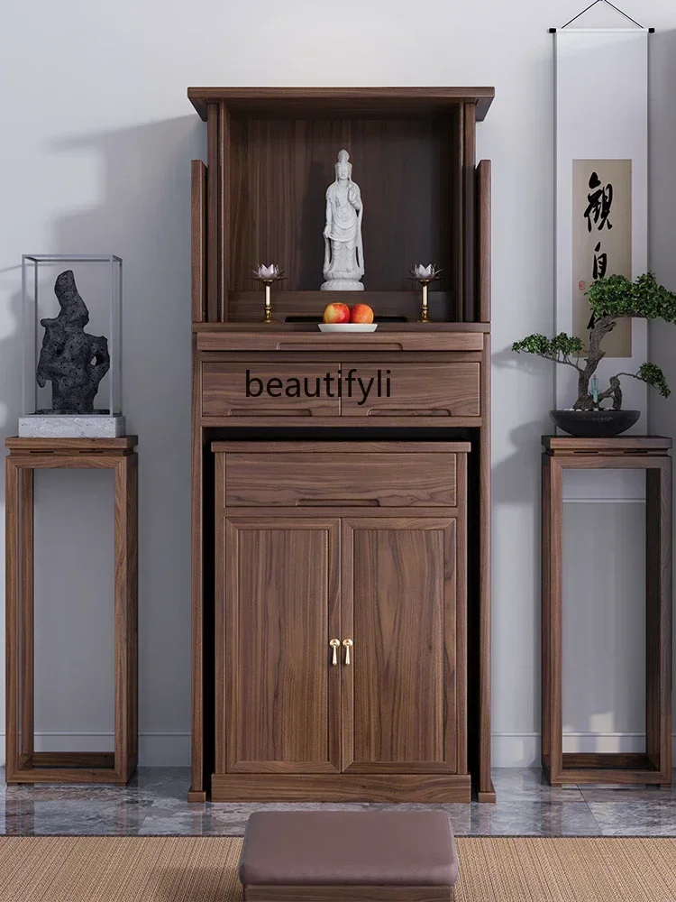 

Новый шкаф для одежды в китайском стиле, черный орех, скрытая дверь из массива дерева, домашний современный буддийский зал, Бог богатства, Святие Будды