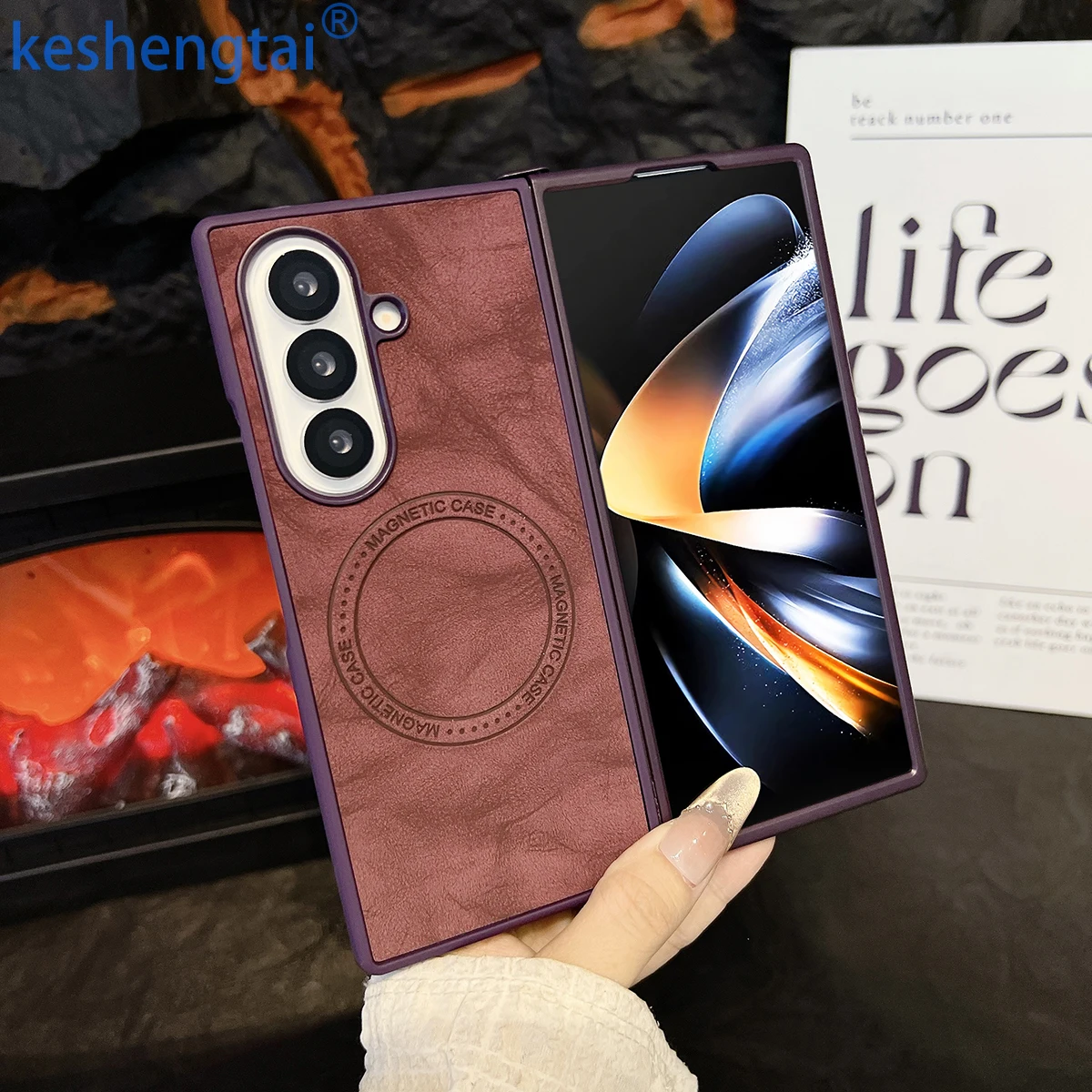 Магнитный чехол для телефона из искусственной кожи с жесткой задней панелью из ПК для Samsung Galaxy Z Fold Series 7, 6, 5, 4, 3, 5G, защитный чехол