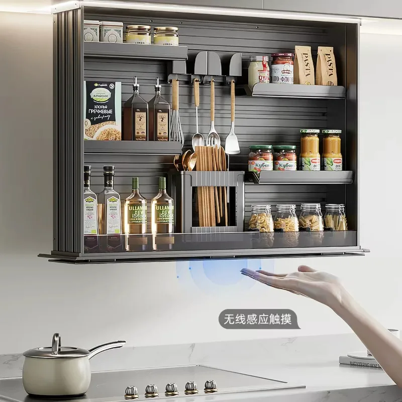 Intelligent lift basket kitchen cabinet electric anti-pinch all-aluminum hanging cabinet