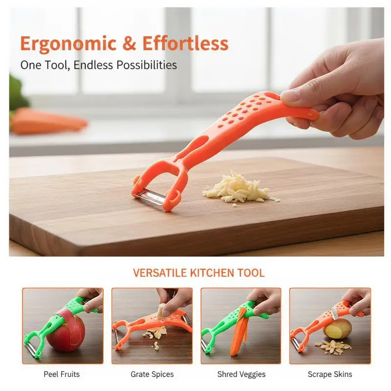 Multifunctional Dual Head Vegetable Peeler Sharp Stainless Steel Blades Portable Lightweight for Picnic Outdoor Cooking Use