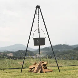 1Pc Outdoor Bonfire Tripod Camping Picnic Campfire Cooking Pot Hanging Chain Triangle Support Stand Rack BBQ Camping Supplies