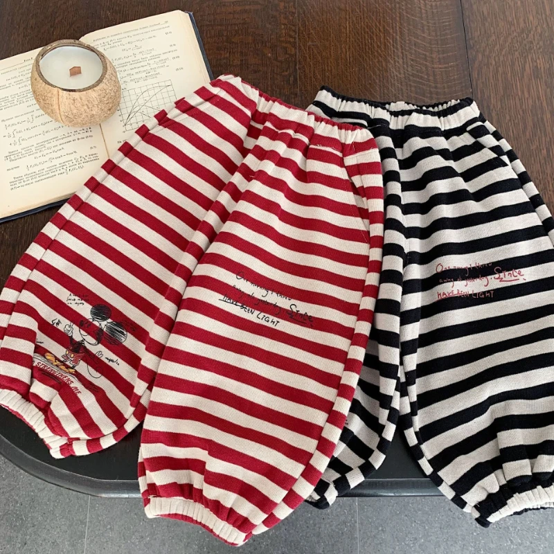 

Kids Striped Fleece Pants, Korean Winter Casual Trousers for Boys & Girls All-Purpose Warmth