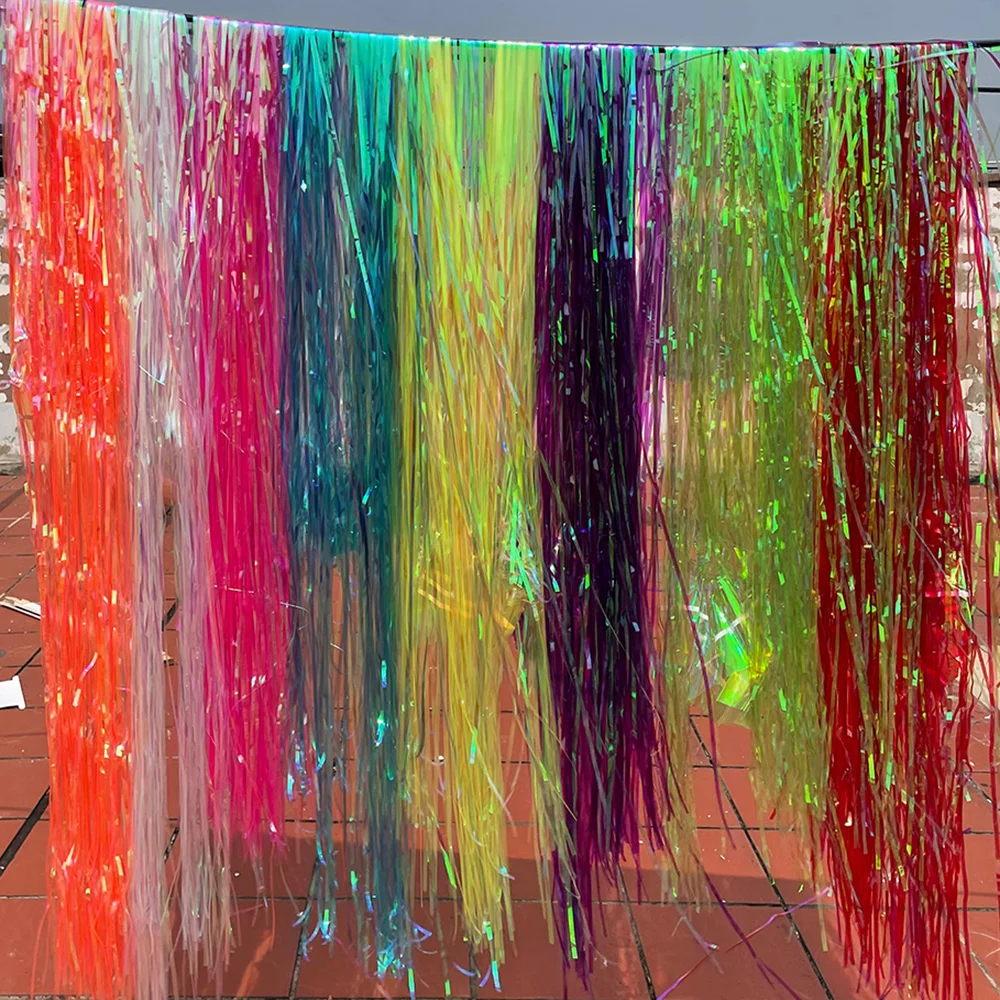 

Glitter Iridescent Foil Fringe Curtain for Birthday Parties Holographic Metallic Tinsel Curtains Photo Booth Props