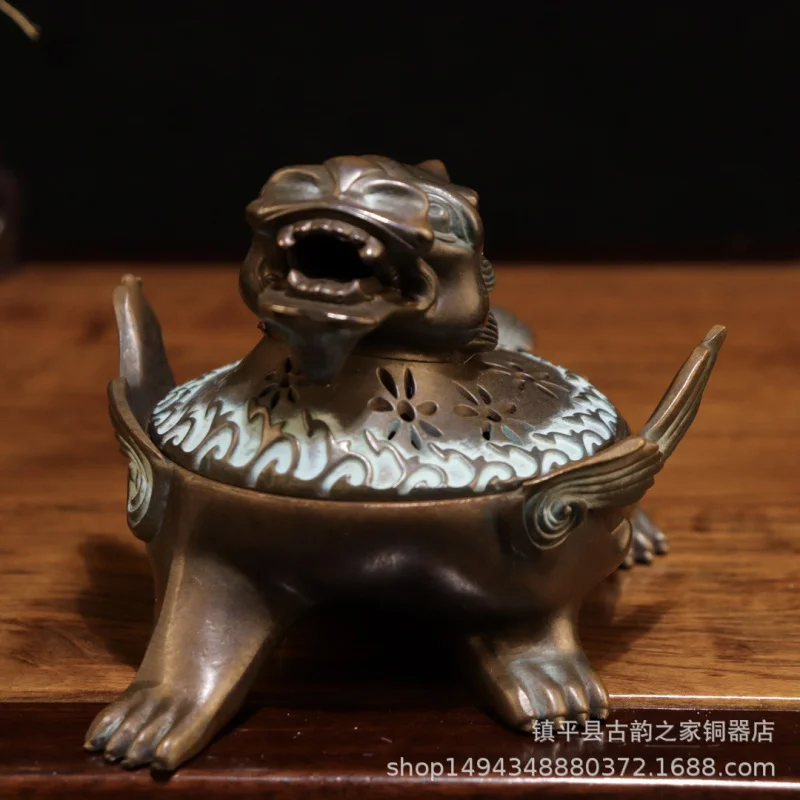 Alloy Surface Electroplated Red Copper Classic Antique Animal Zen Flying Pixiu Incense Burner