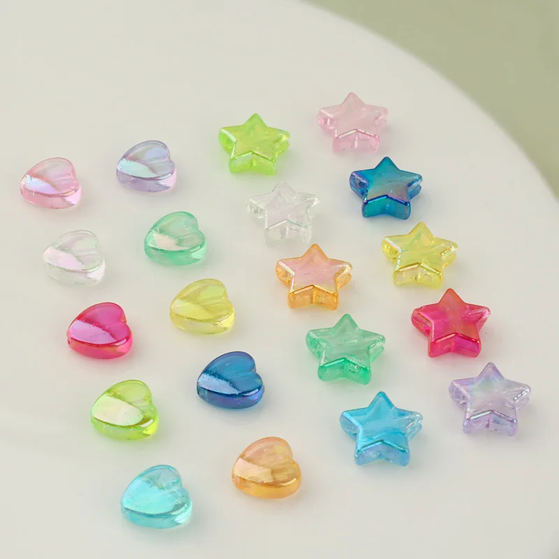 20Pcs Colored Pentagram Stars Love Acrylic Beaded Diy Handmade Jewelry Earrings Accessories Materials Loose Beads
