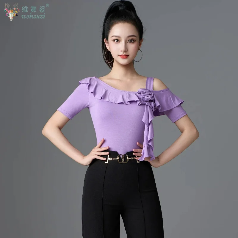 

New National Standard Latin Jumpsuit Clothes Women's Dance Top Summer Round Neck Training Modern Dance Jazz Bodysuit for Women