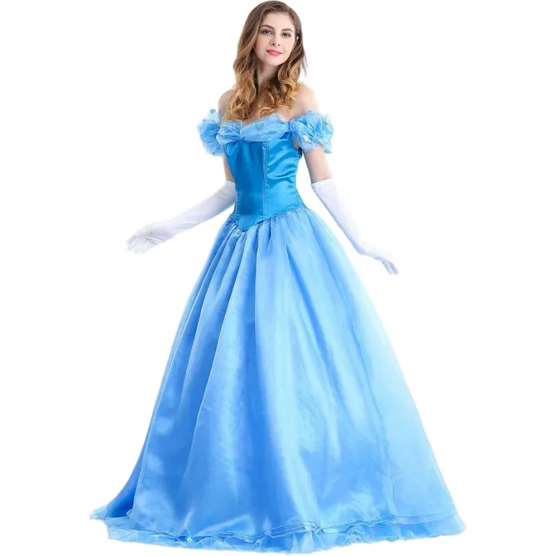 2025 New Women Girls Classic Cinderella Princess Adult Sexy Fairy Tale Palace Long Dress Fantasia Party Performance Cospla