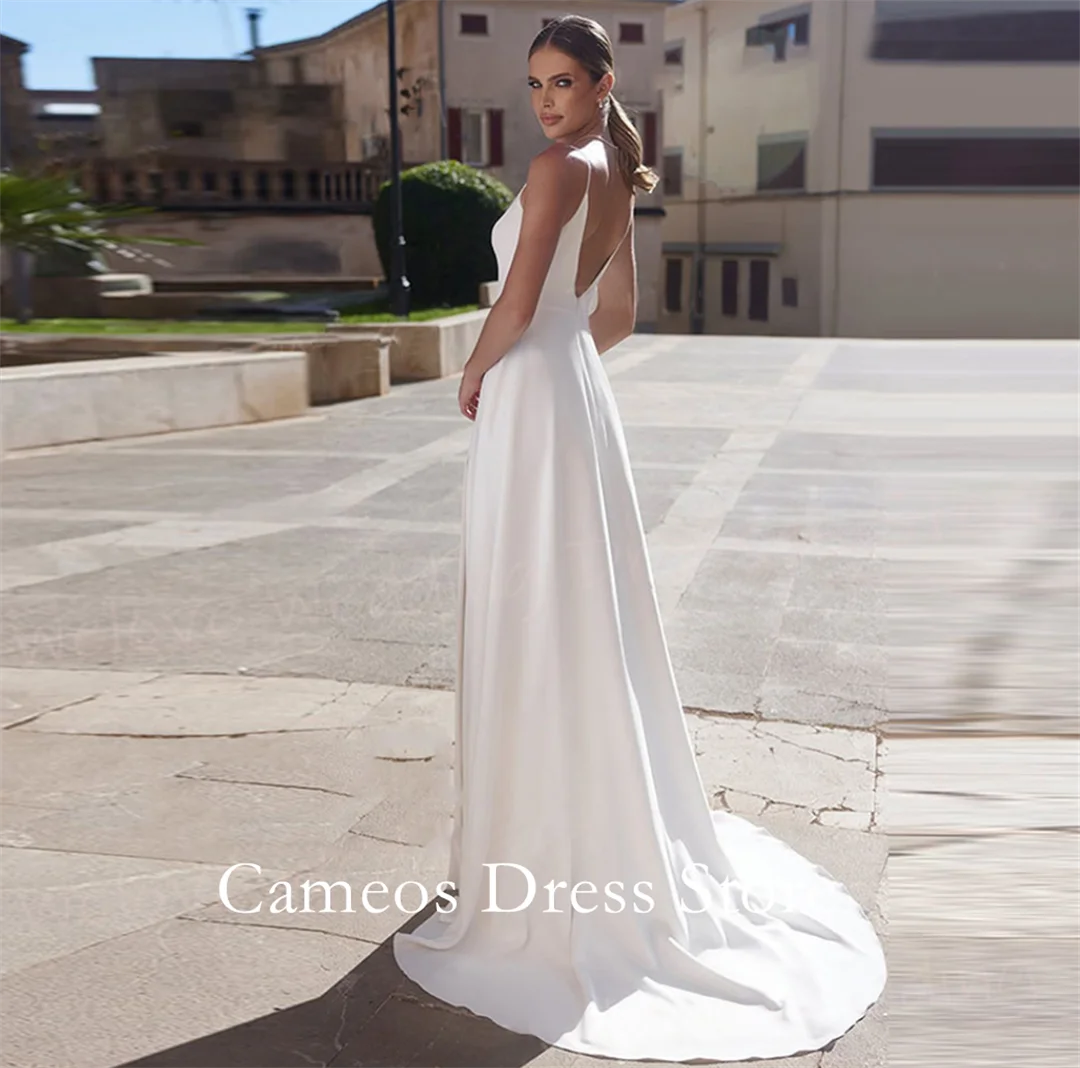 SONDR مخصص السباغيتي الأشرطة العاج ألف خط فساتين الزفاف Ruched كوريا بلا أكمام الشق العرائس فساتين النساء فساتين زفاف