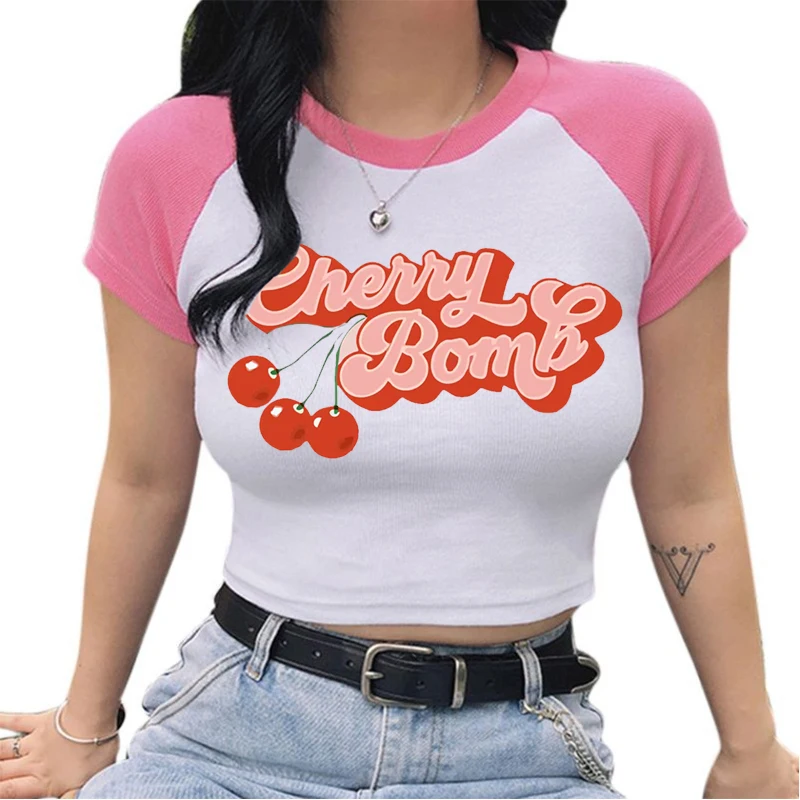 

2024 new printed T-shirt blouse European and American retro Harajuku sexy blouse summer round collar T-shirt