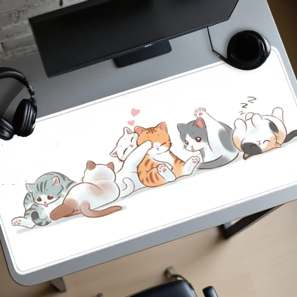 

Cute White Bows & Dots Large Desk Mat, Coquette Black Extended Mouse Pad