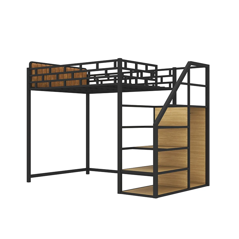 

Wrought iron elevated bed Small apartment space-saving multi-functional pavilion bed Single apartment Iron frame bed Under the b