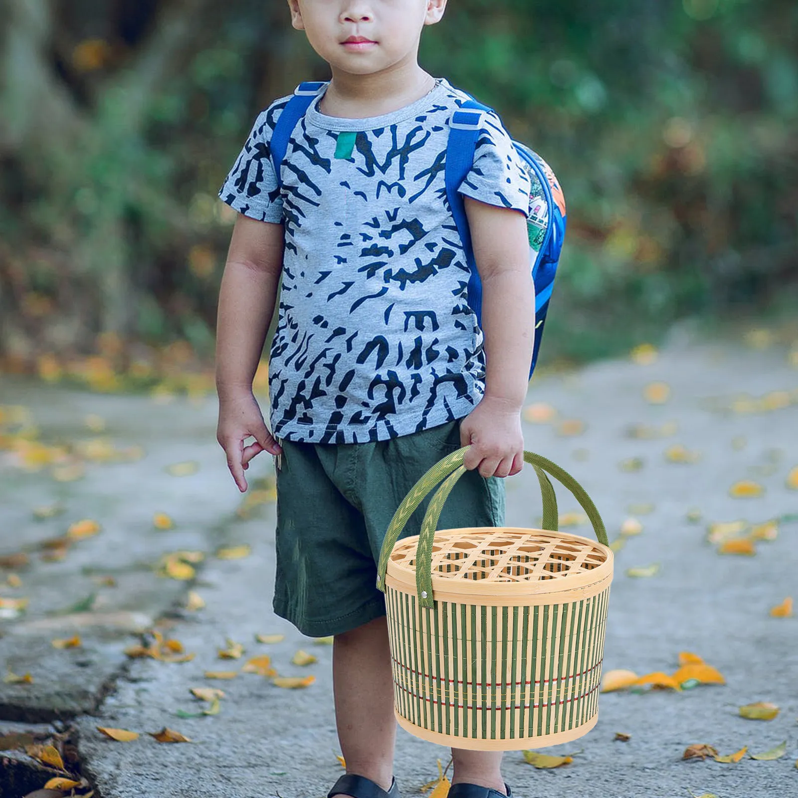 1Pcs Bamboo Handmade Egg Basket Portable Compact Design with Lid for Kitchen Dining Room Storage Decorative Basket