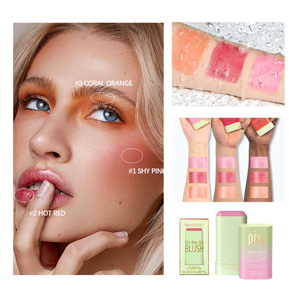 3-in-1 치크 립 아이섀도우 모이스춰라이징 파우더 블러셔 스틱 실크처럼 부드러운 크림 텍스처 매트 컨투어 메이크업 다용도 메이크업