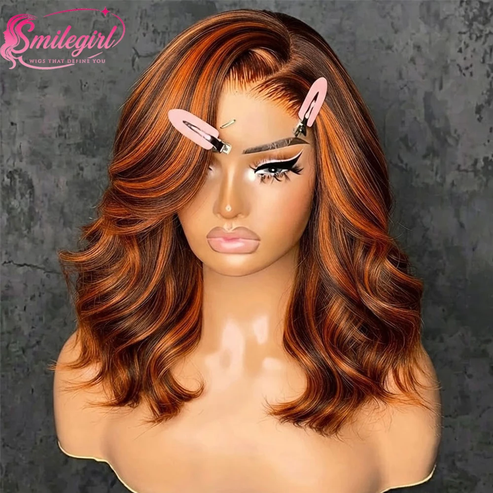 Smilegirl 4/350 Highlight Ombre Body Wave Lace Front Wigs Human Hair 13x6 13x4 Ginger Orange 350 #   Perruque frontale en dentelle HD sans colle de couleur brun rougeâtre pour femmes