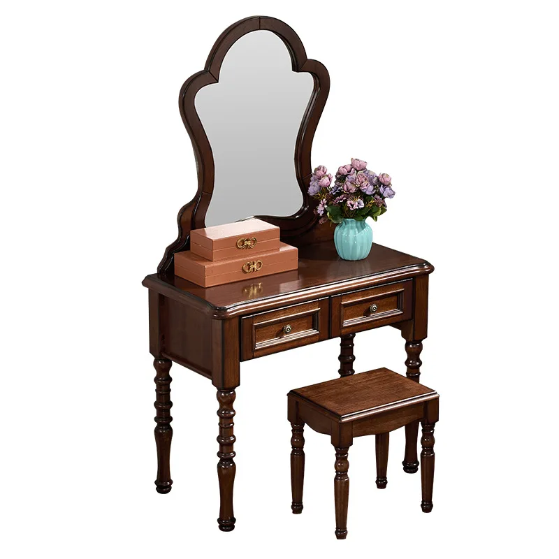 American solid wood dresser mahogany single bedroom small apartment makeup table with mirror