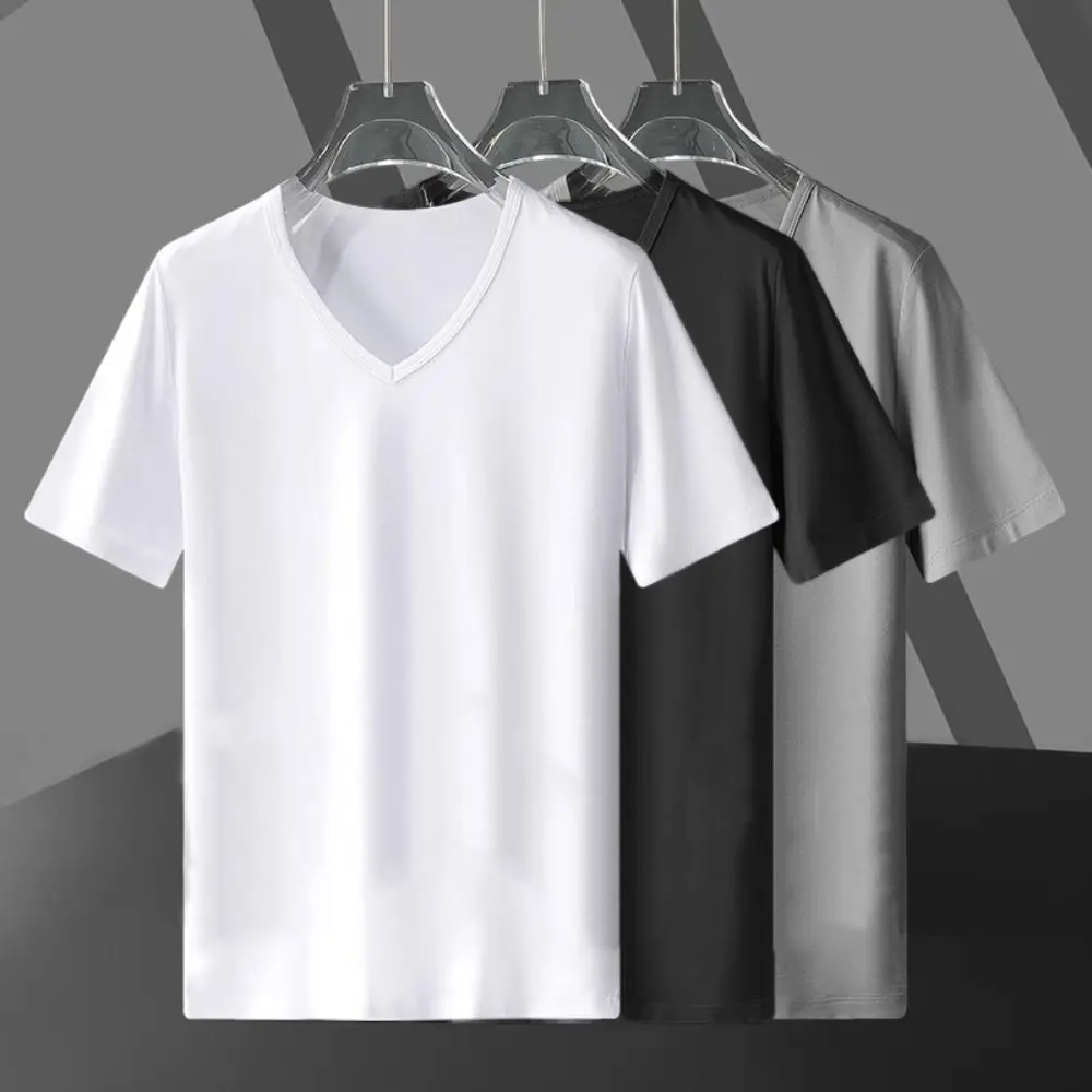 

Fashion V-Neck T Shirts for Men Large Size Loose Short Sleeve T-shirt Bottoming Shirt Simple Basic T-shirt All-match
