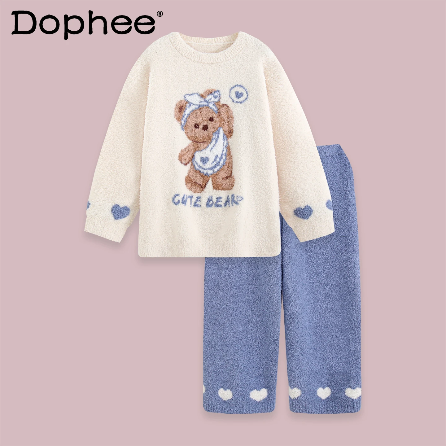 

2025 New Japanese Style Cartoon Autumn Winter Cute Pajamas for Women Coral Fleece Thickened Semi-Thin Fleece Wearable Homewear