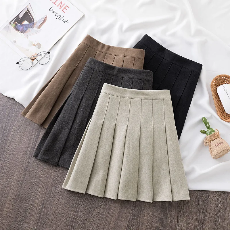 Pleated Skirt Women's Autumn and Winter Half Skirt New Woolen Thickened High Waist Short Skirt Black Slim Large A-line Skirt