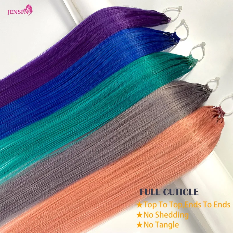 JENSFN extensiones de cabello de Color de doble palo, cabello humano fácil de tirar, cabello Real sin rastro Nano, Color rosa y azul, 10 pares