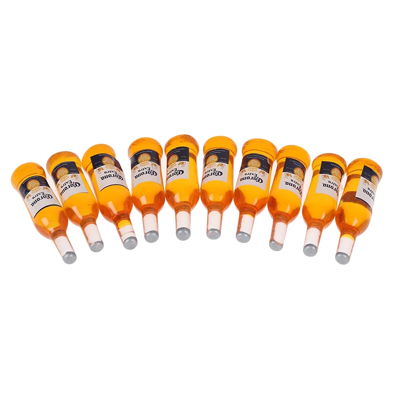 【M】10Pcs 1:6 Dollhouse Miniature Resin Beer Bottle Simulation Wine Bottle Model Doll House Accessories Kids Toys
