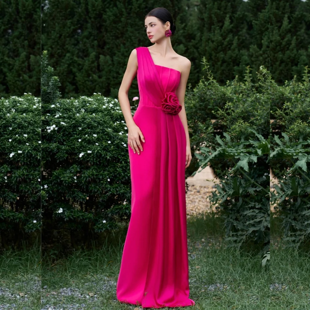 

Exquisite Jersey Pleat Flower A-line One-shoulder Long Dresses Homecoming Dresses Modern Style Pastrol Unisex Chinese Style