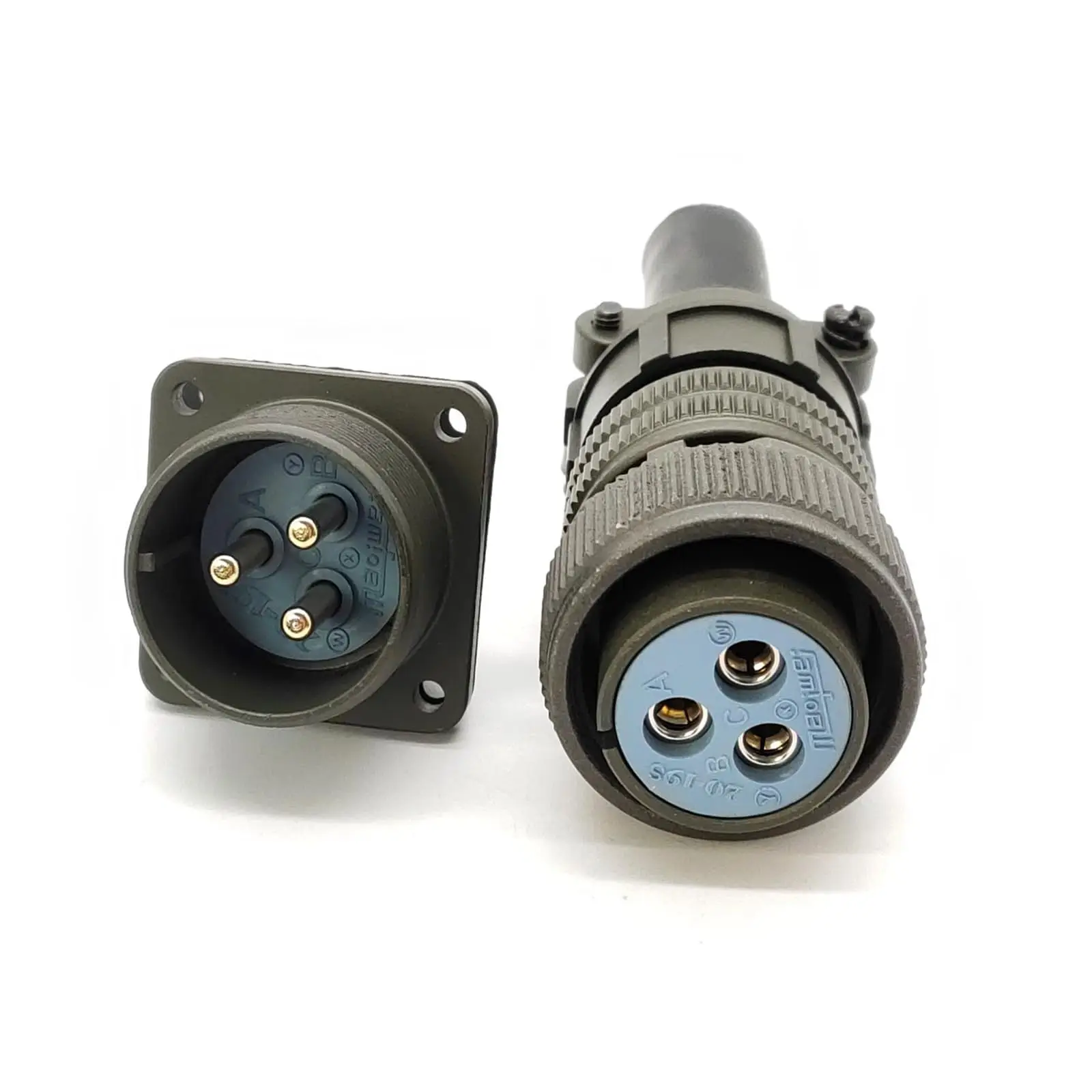 Industrial 3 Pin MS3102A20-19P MS3106A20-19S Circular Connector Male to Female Straight Square Flange Military Spec