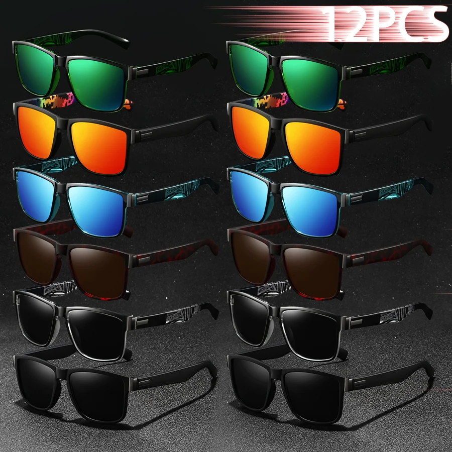 

12 PCS Fashion Vintage Square Pattern Sunglasses Men Women Driving Luxury Brand Designer Sun Glasses Man Driver's Eyewear UV400