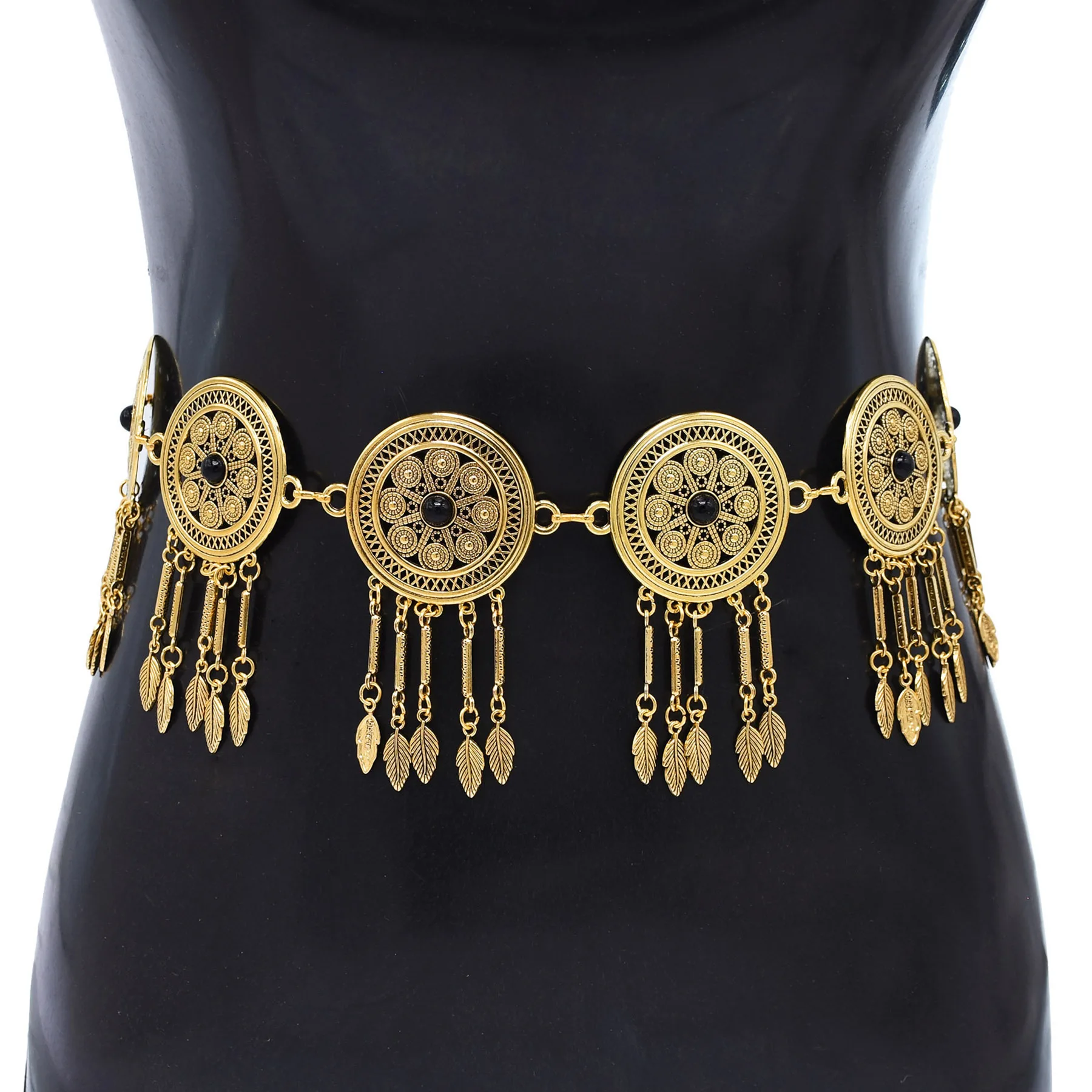 Hollow flower gold belt Body Chain Dancing Leaves Tassels Belly Chain Boho Ethnic Waist Chains